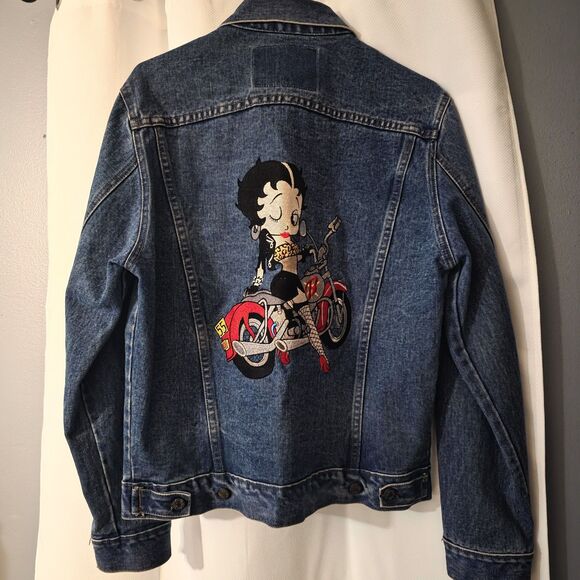 Vintage Betty Boop Denim Jacket Medium Betty Biker Embroidered - Picture 10 of 10